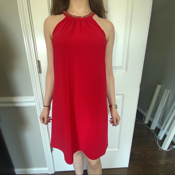 Calvin Klein Halter top Red Dress with gold chain - Picture 1 of 3
